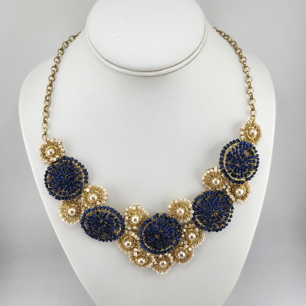 Lavish By Tricia Melaneze Faux Pearl Blue And White Bead Crochet‎ Necklace